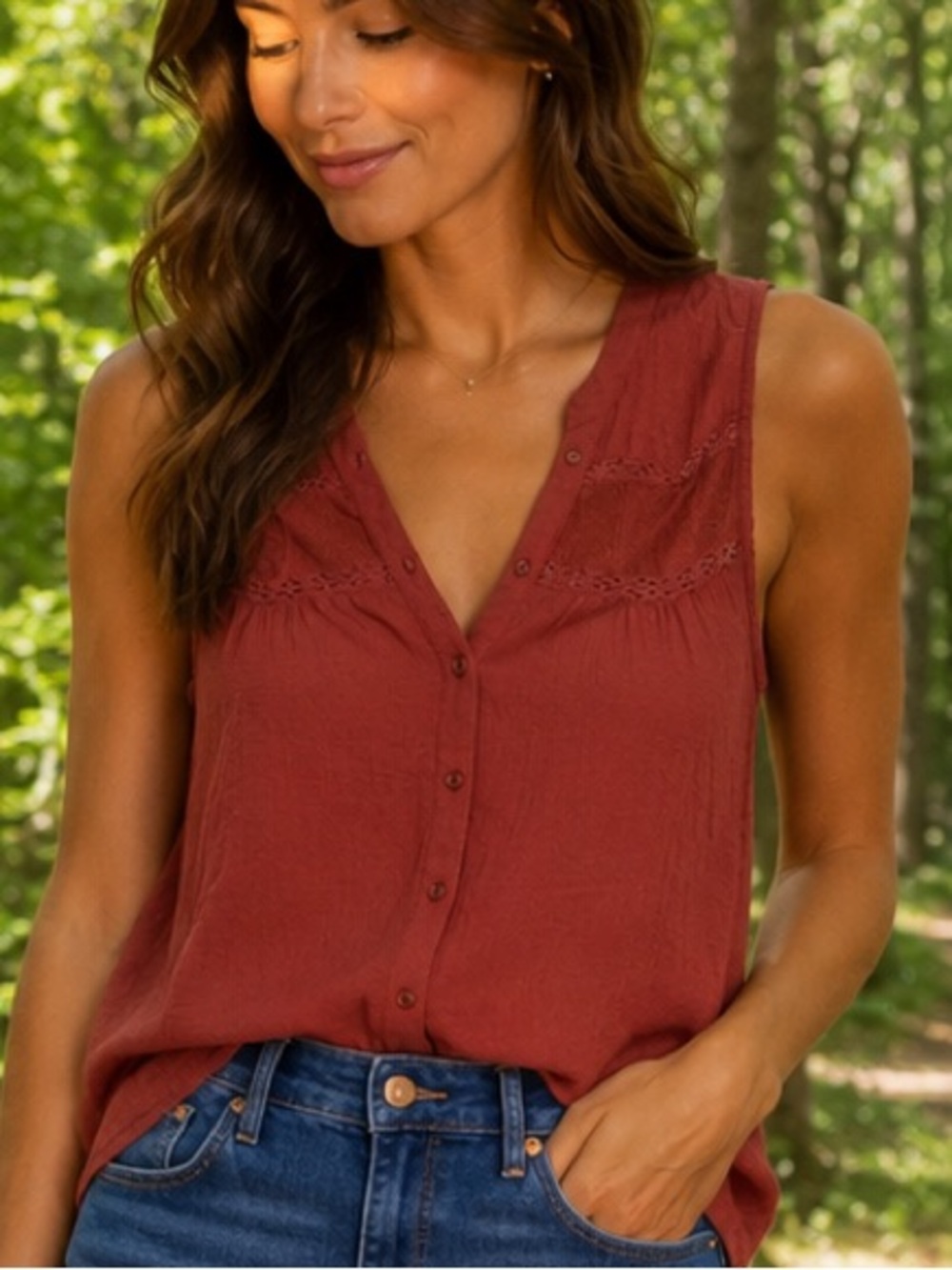 American Eagle Outfitters Rust Orange Sleeveless Button-Front Tank
